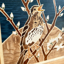 Load image into Gallery viewer, Song Thrush Marquetry Wall Hanging