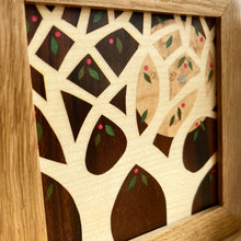 Load image into Gallery viewer, Miniature Spring Blossoms with Little Blue Bird Marquetry Wall Art
