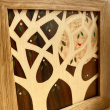 Load image into Gallery viewer, Miniature Spring Blossoms with Little Red Bird Marquetry Wall Art