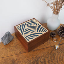 Load image into Gallery viewer, Blue Japanese inspired Pattern Sapele Trinket Box