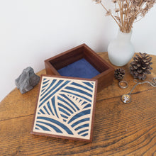 Load image into Gallery viewer, Blue Japanese inspired Pattern Sapele Trinket Box
