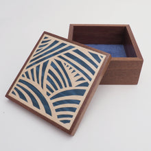 Load image into Gallery viewer, Blue Japanese inspired Pattern Sapele Trinket Box
