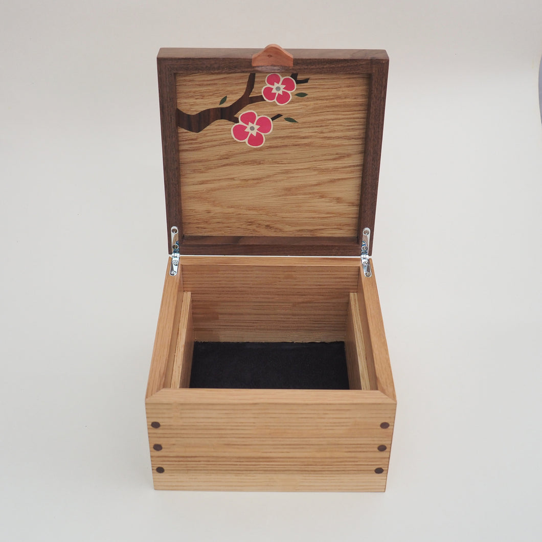 Bright Pink Cherry Blossom Small Wooden Jewellery Box
