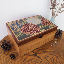 Load image into Gallery viewer, chrysanthemum marquetry large wooden jewellery box