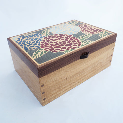 chrysanthemum marquetry large wooden jewellery box