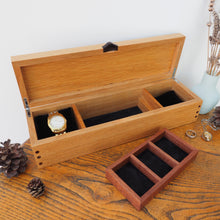 Load image into Gallery viewer, open wooden jewellery and watch box