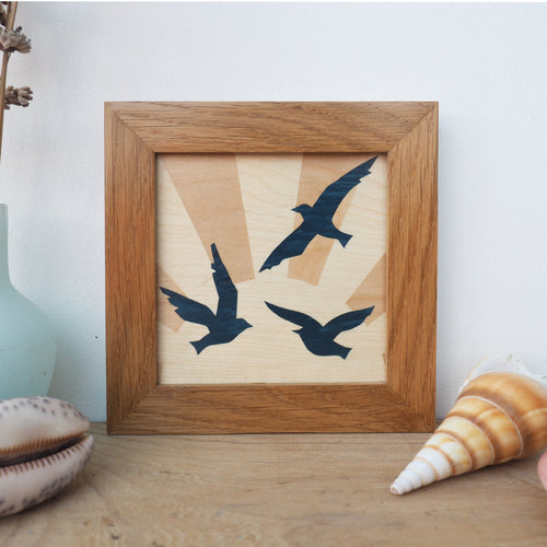 sunrise birds marquetry wall hanging