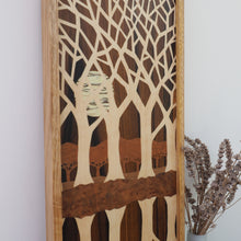 Load image into Gallery viewer, Winter Trees Reflection Marquetry Wall Art