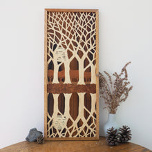 Load image into Gallery viewer, Winter Trees Reflection Marquetry Wall Art
