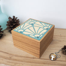Load image into Gallery viewer, pale blue art deco pattern marquetry wooden trinket box