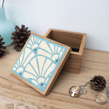 Load image into Gallery viewer, pale blue art deco pattern marquetry wooden trinket box