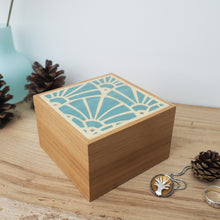 Load image into Gallery viewer, pale blue art deco pattern marquetry wooden trinket box