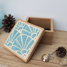Load image into Gallery viewer, pale blue art deco pattern marquetry wooden trinket box