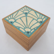 Load image into Gallery viewer, pale blue art deco pattern marquetry wooden trinket box
