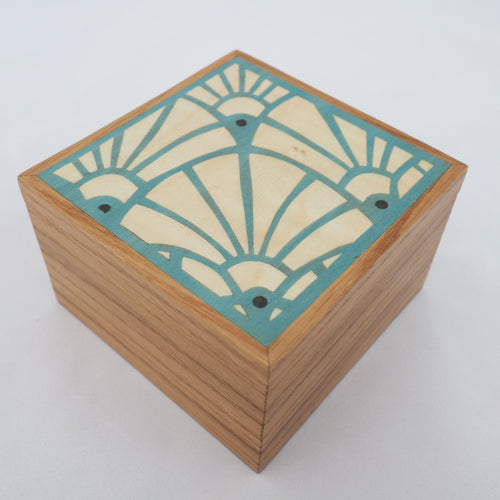 pale blue art deco pattern marquetry wooden trinket box