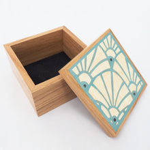 Load image into Gallery viewer, pale blue art deco pattern marquetry wooden trinket box
