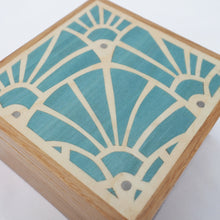 Load image into Gallery viewer, pale blue art deco pattern marquetry wooden trinket box