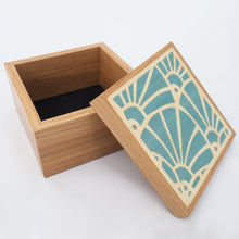 Load image into Gallery viewer, pale blue art deco pattern marquetry wooden trinket box