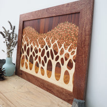 Load image into Gallery viewer, autumn trees marquetry wall hanging