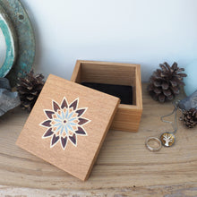 Load image into Gallery viewer, blue geometric flower marquetry wooden trinket box