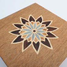 Load image into Gallery viewer, blue geometric flower marquetry wooden trinket box