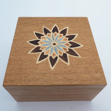 Load image into Gallery viewer, blue geometric flower marquetry wooden trinket box