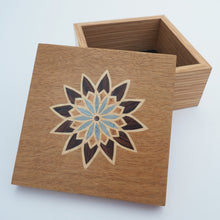 Load image into Gallery viewer, blue geometric flower marquetry wooden trinket box