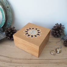 Load image into Gallery viewer, blue geometric flower marquetry wooden trinket box