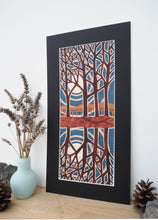 Load image into Gallery viewer, reflection trees giclee print with black mount