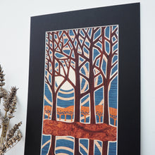 Load image into Gallery viewer, reflection trees giclee print with black mount