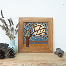 Load image into Gallery viewer, Blue sky and tree marquetry wall hanging
