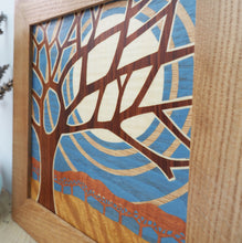 Load image into Gallery viewer, Blue sky and tree marquetry wall hanging
