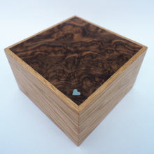 Load image into Gallery viewer, Blue heart in walnut burl wooden trinket box