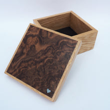 Load image into Gallery viewer, Blue heart in walnut burl wooden trinket box
