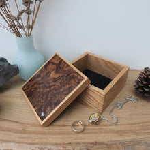 Load image into Gallery viewer, Blue heart in walnut burl wooden trinket box