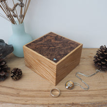 Load image into Gallery viewer, Blue heart in walnut burl wooden trinket box