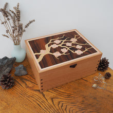 Load image into Gallery viewer, cherry blossom marquetry large wooden jewellery box