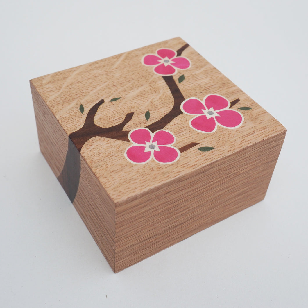 Bright Pink Cherry Blossom Wooden Trinket Box