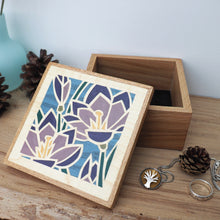 Load image into Gallery viewer, crocus flower marquetry wooden trinket box
