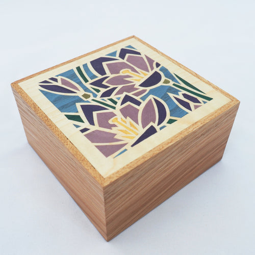 crocus flower marquetry wooden trinket box