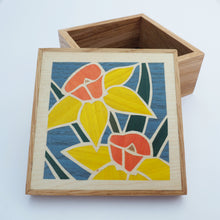 Load image into Gallery viewer, daffodil marquetry wooden trinket box