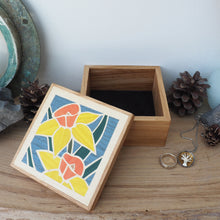 Load image into Gallery viewer, daffodil marquetry wooden trinket box