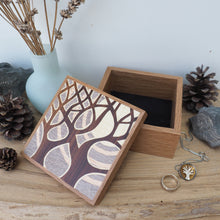 Load image into Gallery viewer, Grey and Pink Tree and Moon Wooden Trinket Box
