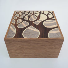 Load image into Gallery viewer, grey and pink marquetry trees wooden trinket box