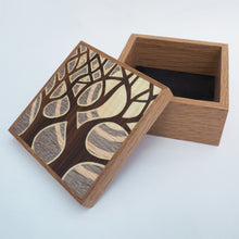 Load image into Gallery viewer, grey and pink marquetry trees wooden trinket box