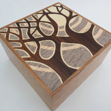 Load image into Gallery viewer, grey and pink marquetry trees wooden trinket box