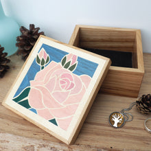 Load image into Gallery viewer, pink rose marquetry wooden trinket box