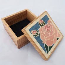 Load image into Gallery viewer, pink rose marquetry wooden trinket box