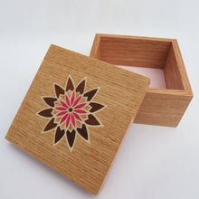 Load image into Gallery viewer, pink geometric flower marquetry wooden trinket box