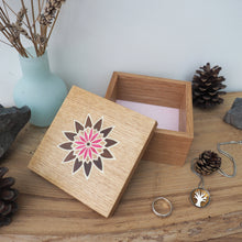 Load image into Gallery viewer, pink geometric flower marquetry wooden trinket box